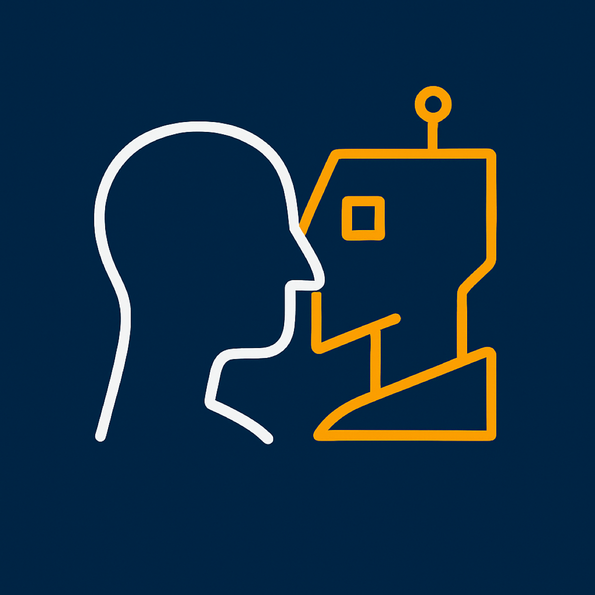 Illustrazione astratta di umano e robot che si fronteggiano